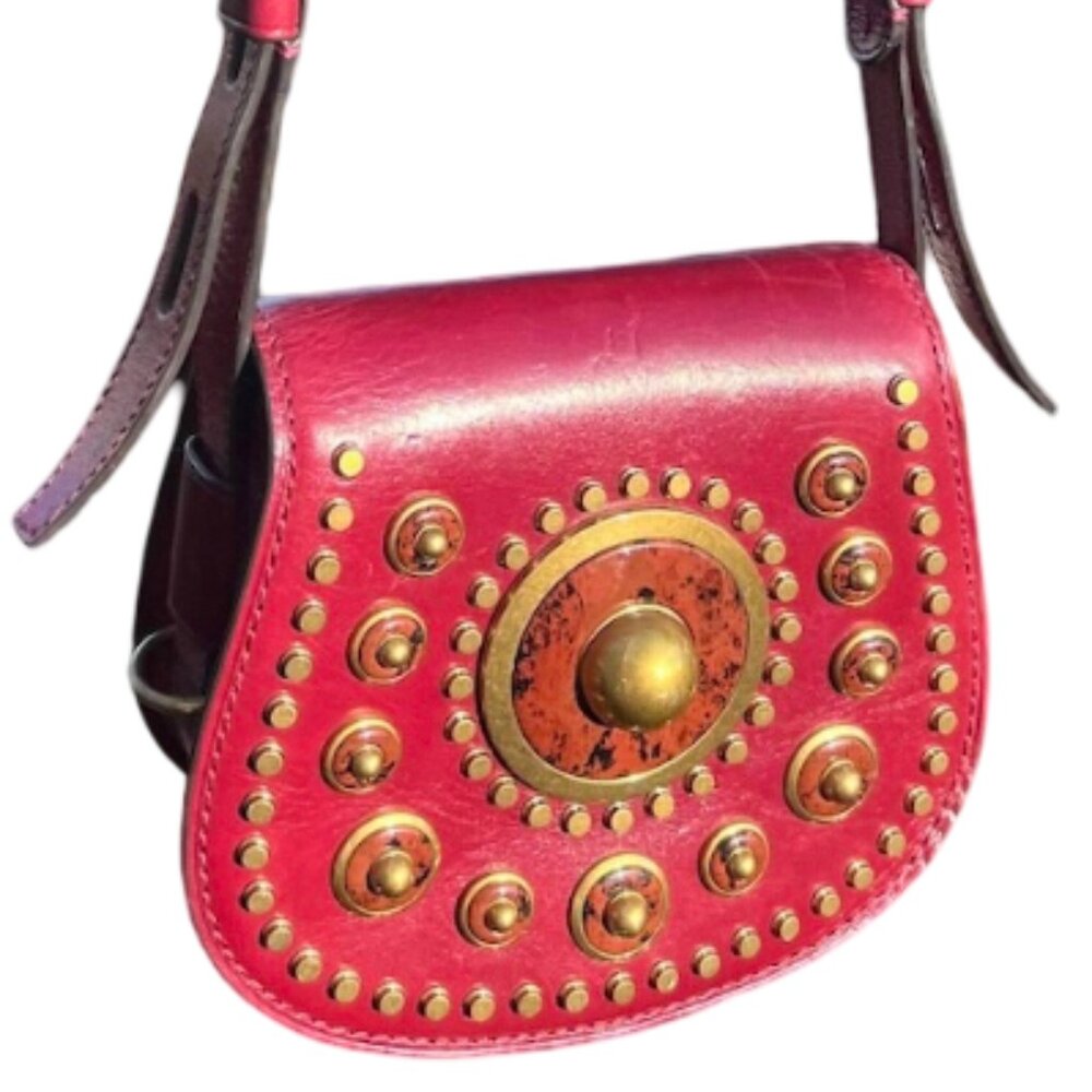 ✨ Tory Burch Embellished Saddlebag Crossbody Red Agate Leather